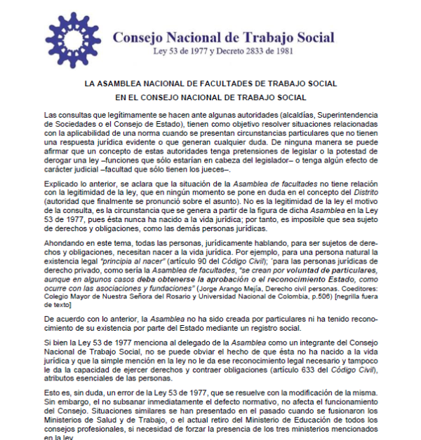 La Asamblea De Facultades En El Consejo Nacional De Trabajo Social ...